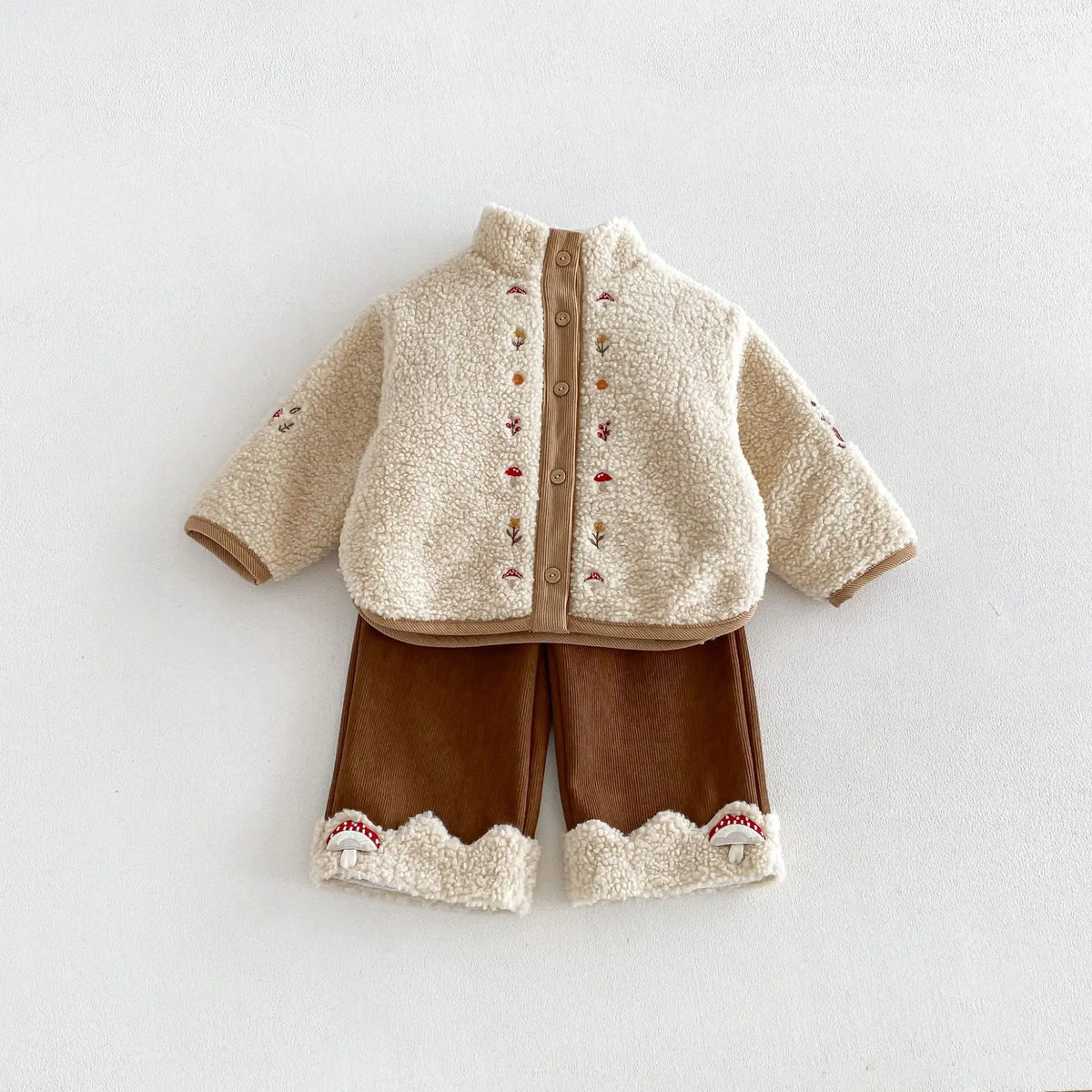 2026 New Winter Girls Embroidered Mushroom Fleece Jacket | Thick Warm Coat | Cute Outwear