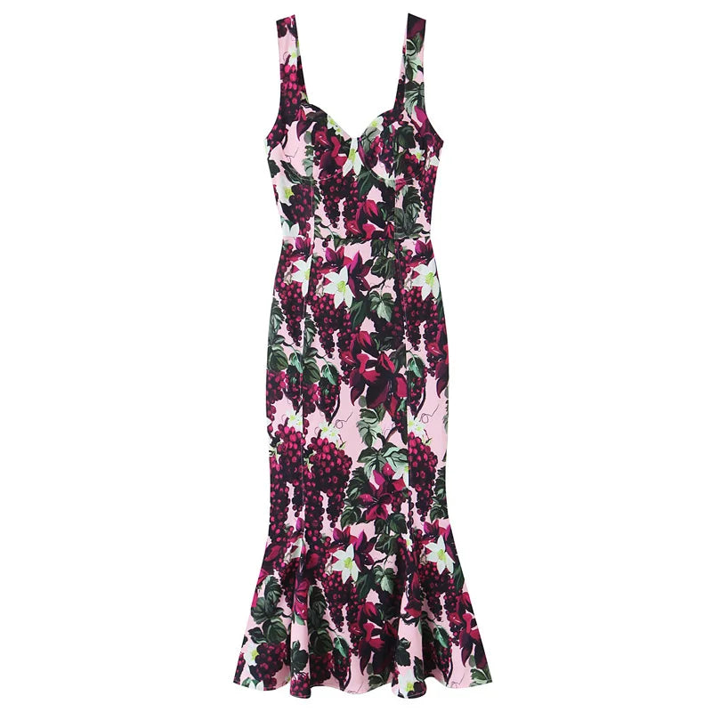 HXAO Women's Dress Fruit Print Slip Dress Summer 2025 Print Long Dresses Luxury Cocktail Dress Chic Sleeveless Backless Vestidos