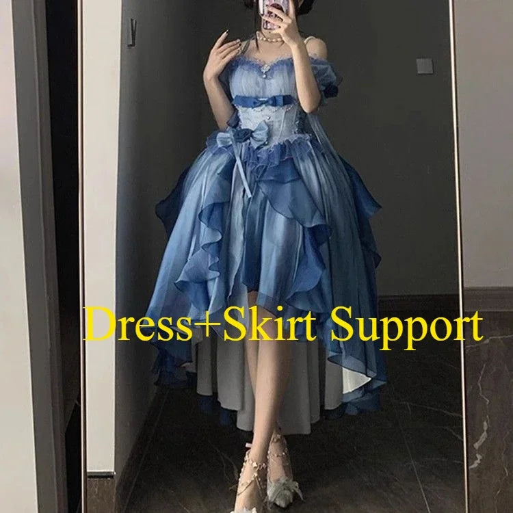 Dophee Flower Wedding Dress Lolita Purple Trailing Princess Dress Sexy Off Shoulder Short Sleeve Graduation Long Puffy Dresses