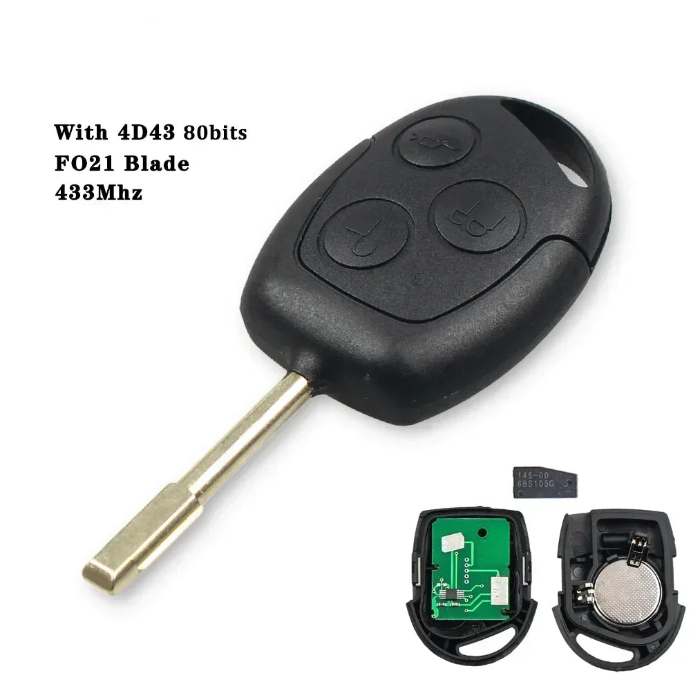 KEYYOU With Cutting Service Remote Car Key For Ford Focus Fiesta Mondeo Fusion Transit KA 2001 2002-2008 433MHz 4D60 4D63 Chip