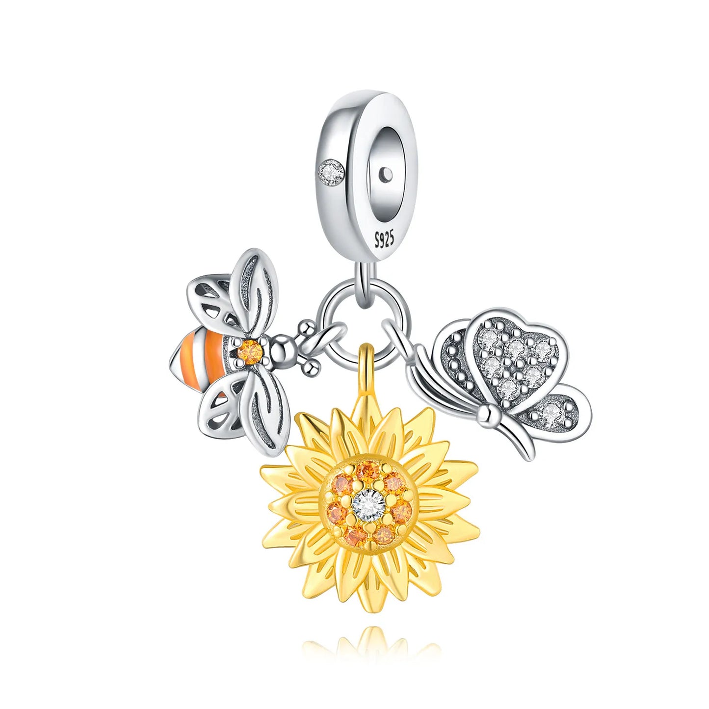 925 Sterling Silver Plated Bee Sunflower Butterfly Charm Pendant Fine Jewelry Women DIY Bracelet Necklace Birthday Party Gift