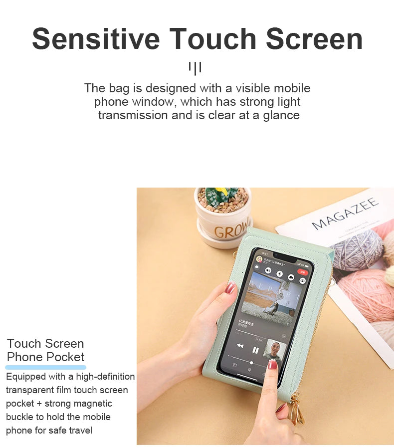 Women Crossbody Shoulder Bags Wallets Touch Screen Cell Phone Bag Soft Leather Strap Handbag for Female Luxury Messenger Bags