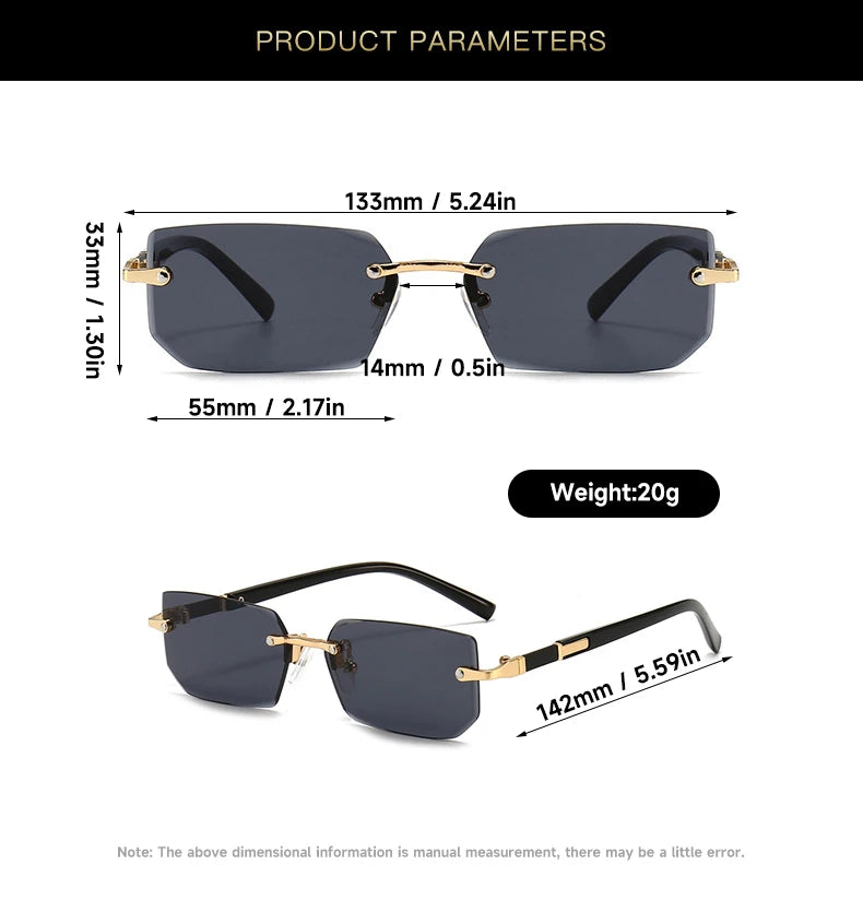 1PCS/2PCS/3PCS Rimless Sunglasses Rectangle Fashion Popular Women Men Shades Small Sun Glasses For Female Male Traveling Oculos