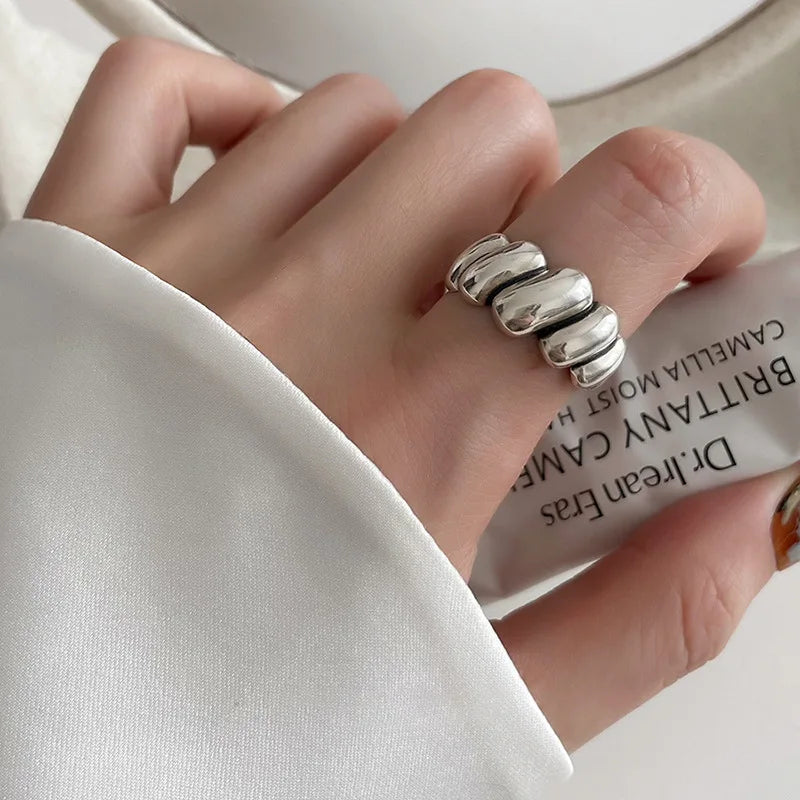 VENTFILLE 925 Sterling Silver Geometric Line Cross Wrap Open Ring For Women Gift Irregular Punk Adjustable Jewelry Dropshipping