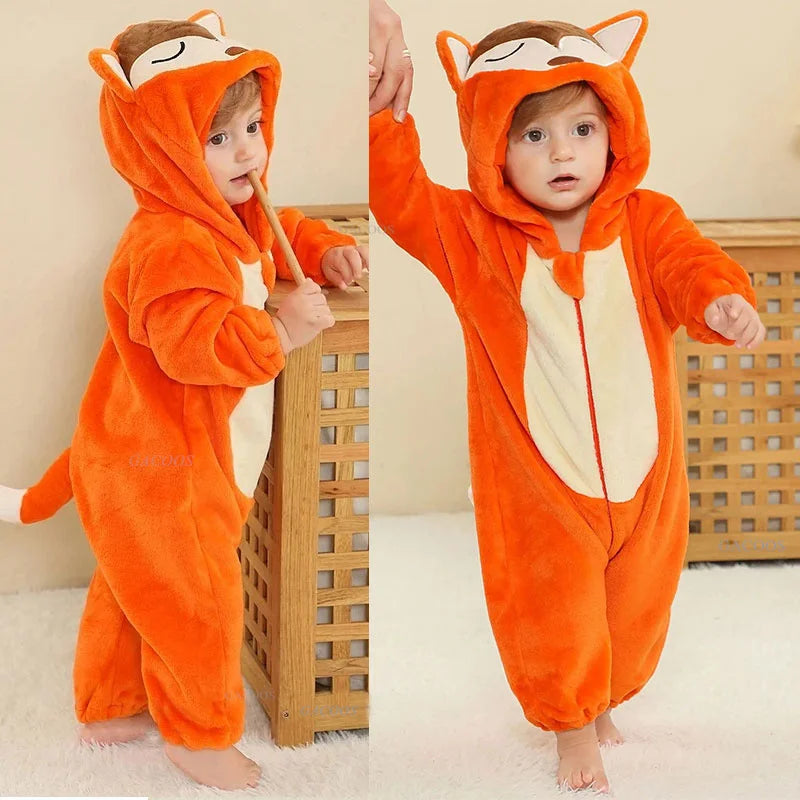 Baby Kigurumi Penguin Lion Cat Animal Cosplay Costume Winter Plush Jumpsuit for Toddler Boys 1 to 2 3 4 Years Baby Girl Outfits
