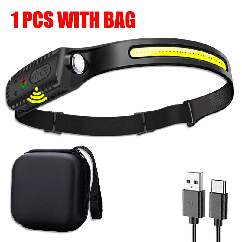 Outdoor Emergency LED COB Headlamp USB Rechargeable Lamp with Built-in Battery Camping Fishing waterproof Light Work Headlight