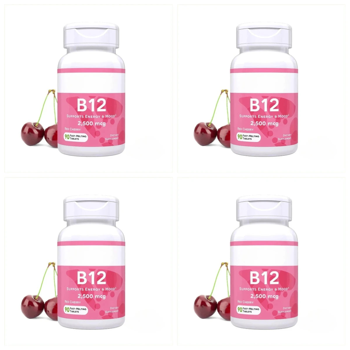 Methylcobalamin Vitamin B12 2500mcg Fast Dissolve Tablets 90 Servings Cherry Flavor Daily Energy Metabolism Support for Adults