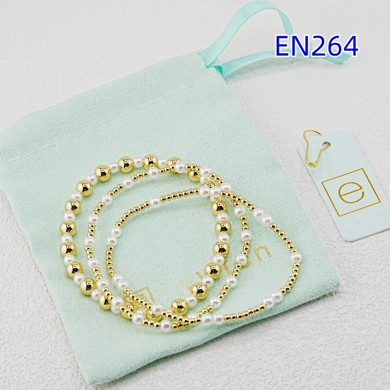 VKVVA Fashion Jewelry Gold-plated Metal Beaded Bracelet Set 3pcs for Women, Faux Pearl Layered Stackable Bracelets Unique Gift