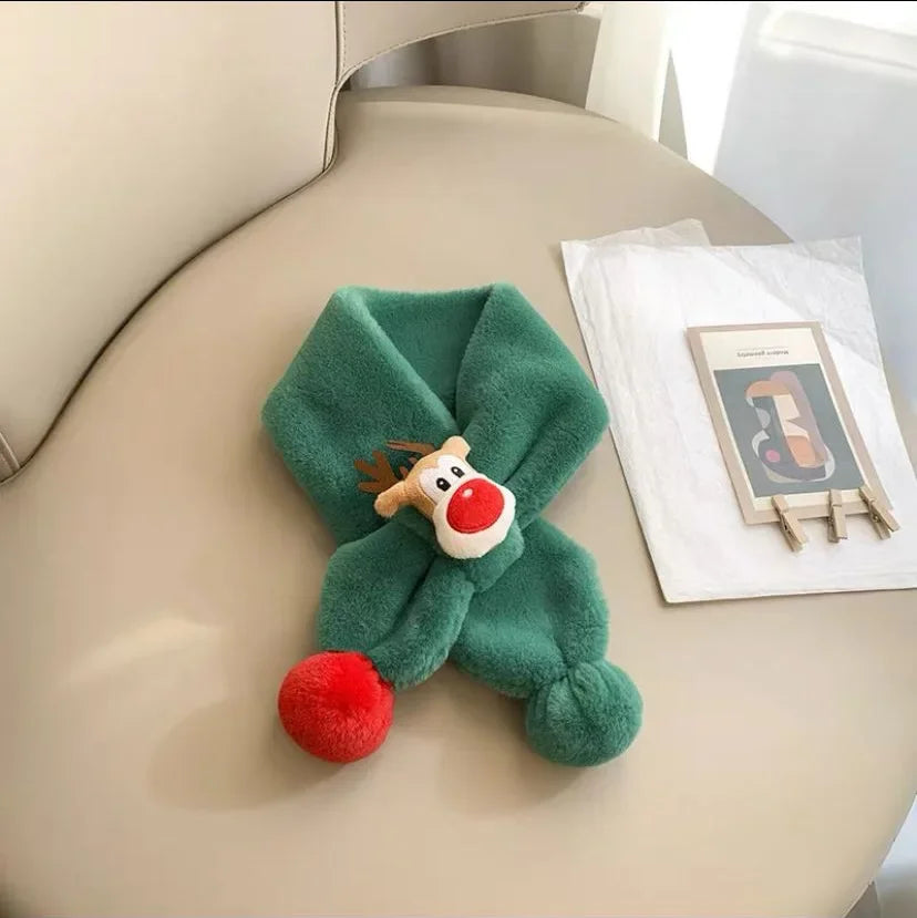 Plush animal scarf with cute fur ball deer design soft and warm accessory for Children for winter outdoor and Christmas gift use