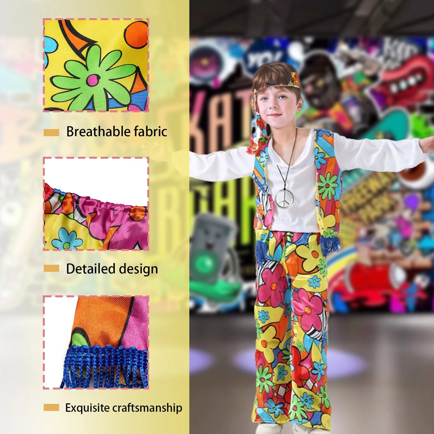 Children's retro hip-hop performance costumes, hippie costumes,cosplay, Halloween carnival party costumes, disco makeup dances