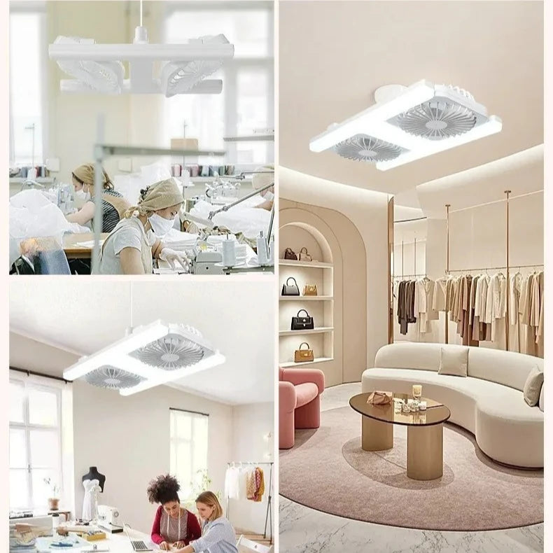 3000K-6000K E27 Ceiling Fan Light with Remote Control Dimming Speed Control Dual Head Fan for Air Circulation Silent Fan Light