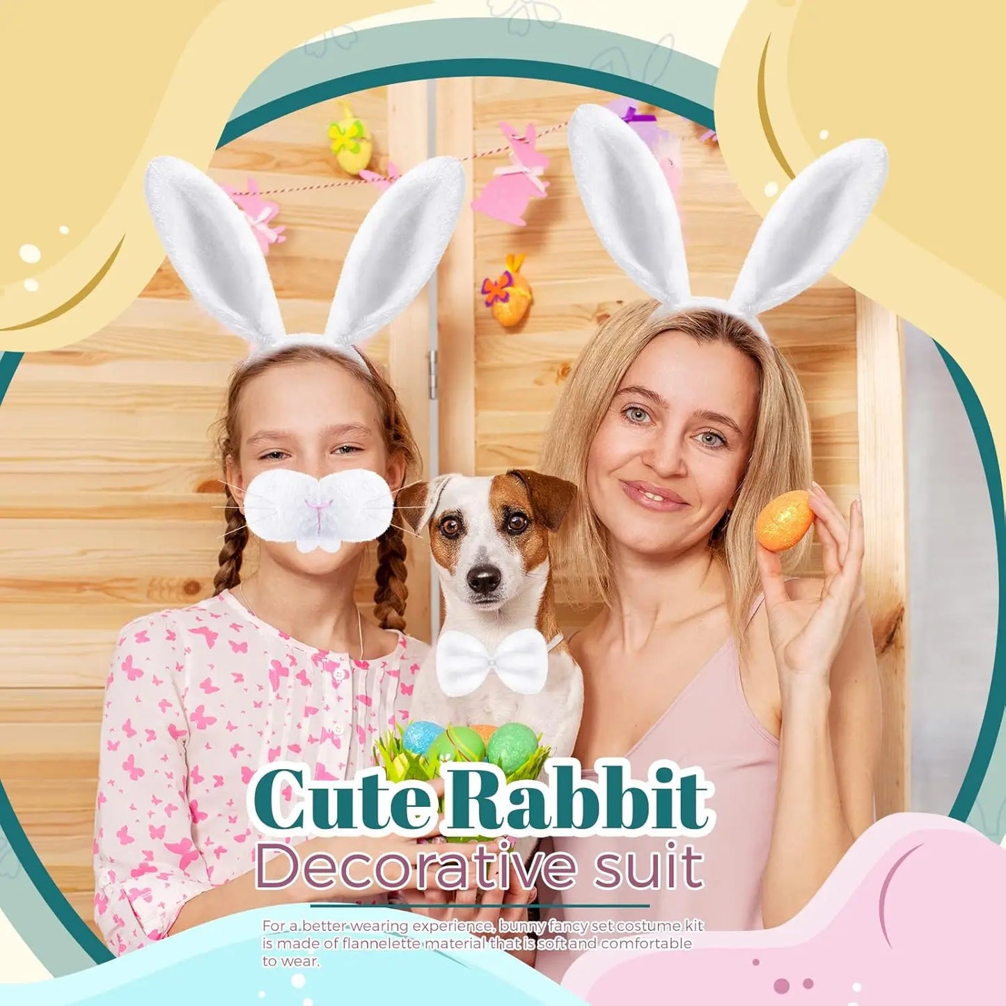 Halloween Bunny Costume Accessories Set Bunny Nose Tail Tie and Ears for Boys Girls Halloween Party Cosplay