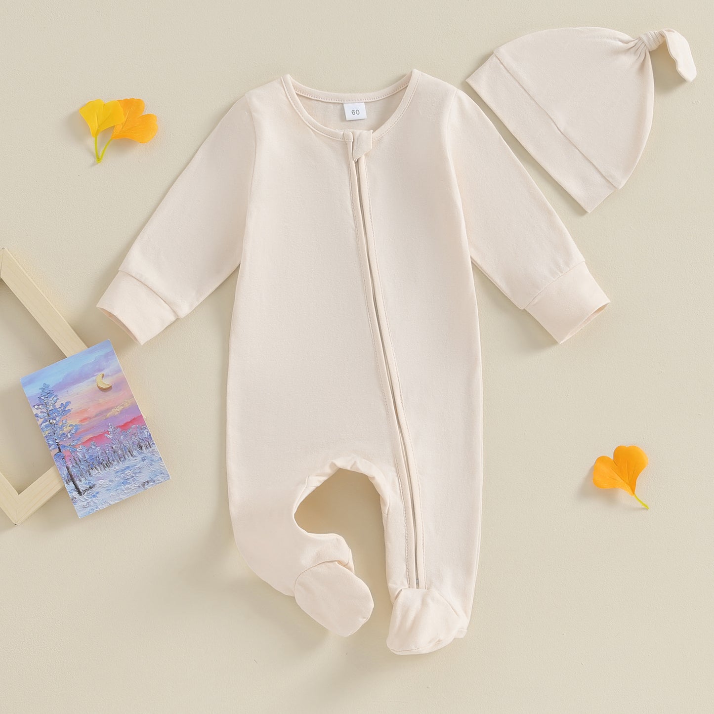 ma&baby 0-6M Newborn Infant Baby Boy Girl Jumpsuit Soft Long Sleeve Zipper Romper + Hat  Fall Spring Baby Outfits Clothing