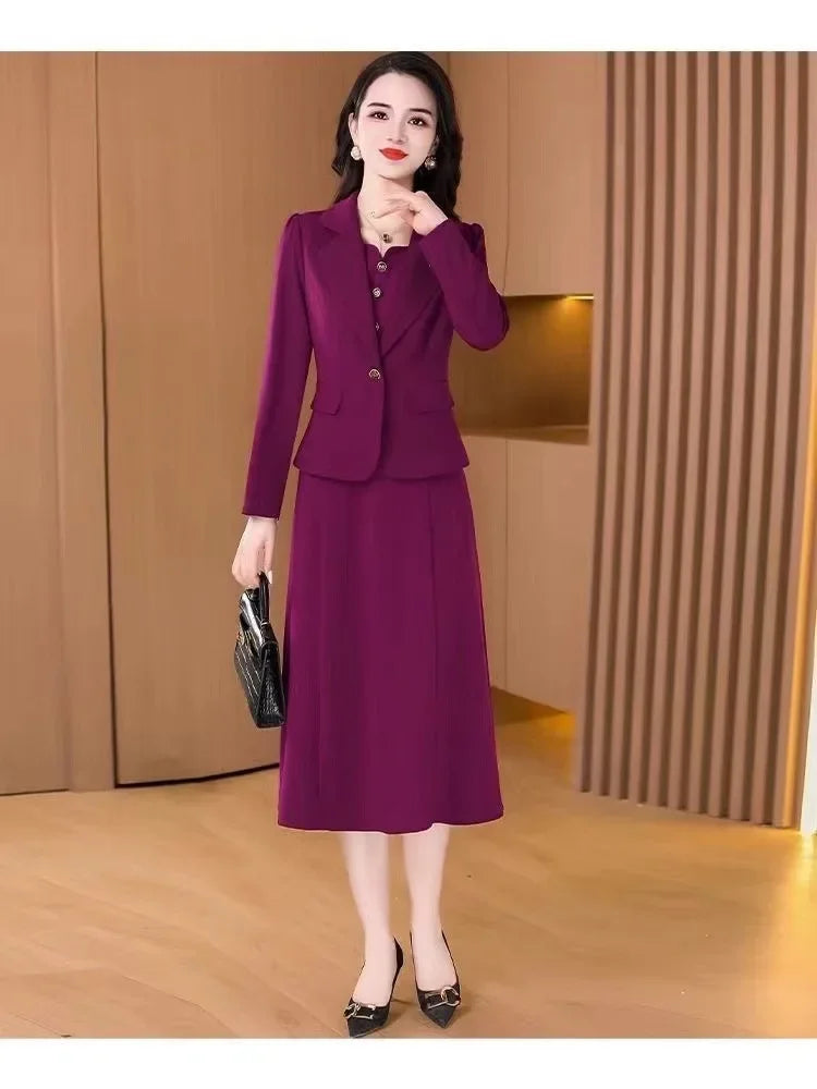 Elegant Slimming Autumn Winter Wedding Dress Set Long Ankle Length Cocktail Dresses with Suit Jacket for Wedding Banquet