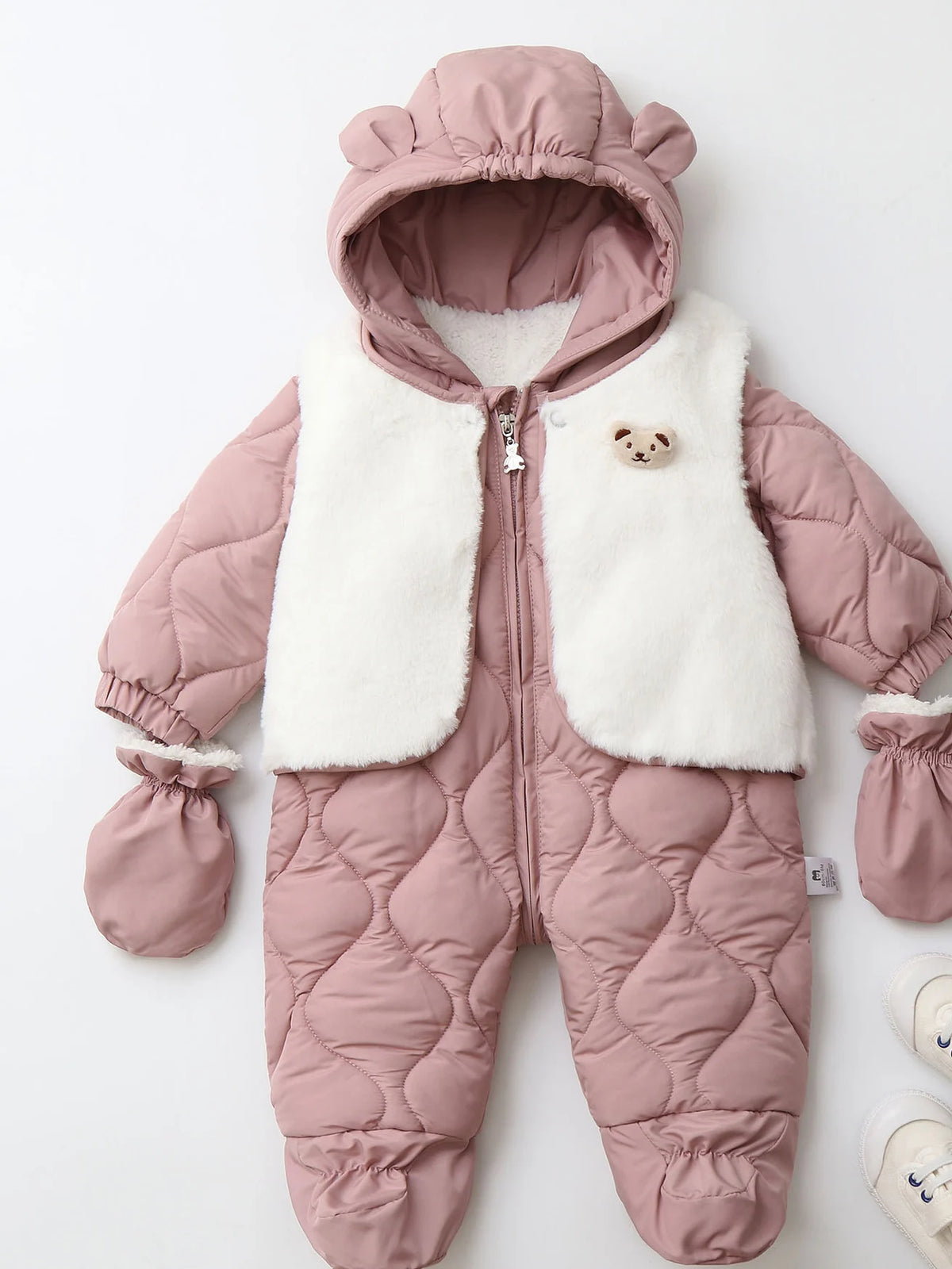 Winter 0-2Y Baby Clothes Thicken Fleece Boys Rompers Toddler Boys Jumpsuits Warm Fur Lining Footies And Vest 2 Pcs Snowsuit