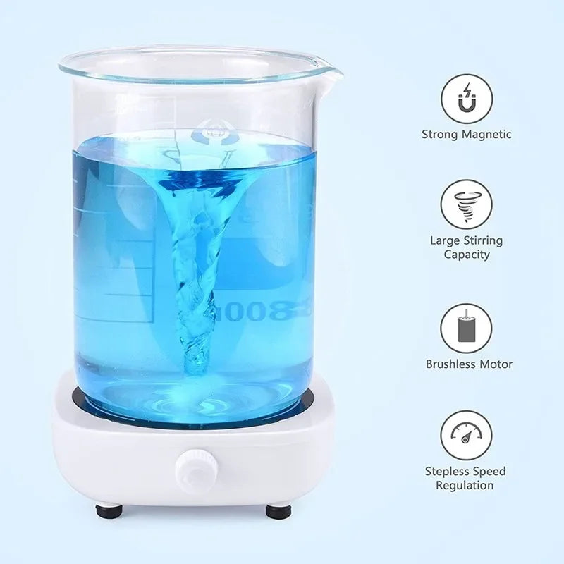Magnetic Stirrer Mini Lab Stir Mixer Portable Stirrer Plate with Stir Bar 2L 4000RPM for Laboratory