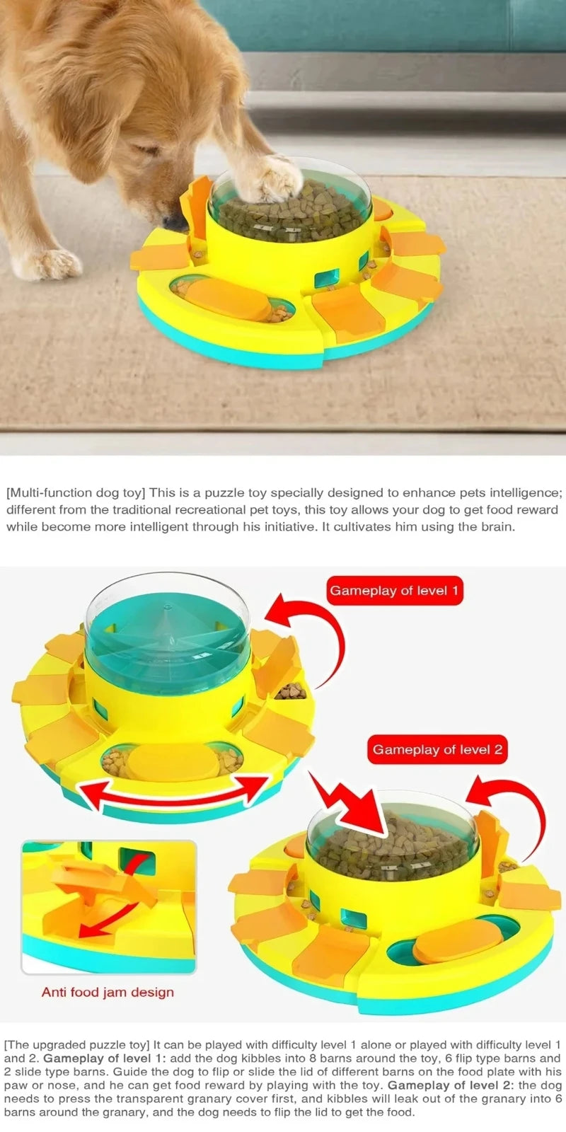 New Dog Puzzle Toy Slow Feeder Interactive Increase Puppy Iq Food Dispenser With 4 Non-slip Rubber Mats Pp Bowl