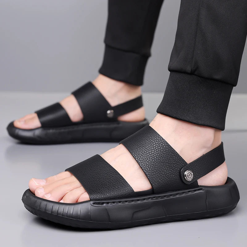 Man Retro Outdoor Comfort Thick Soled Leather Sandals Men's Summer New Men Sandals Luxury Quality  Beach Anti Slip Men Slippers