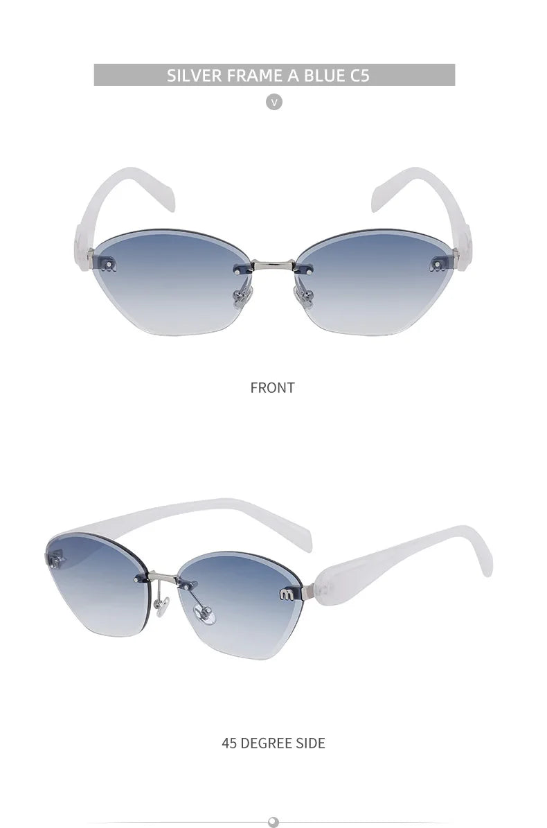 Fashion Retro Rimless M Sunglasses Brown Color Sunglasses Square Women Men Luxury Shade Gradient Rimless Summer Sun Glasses