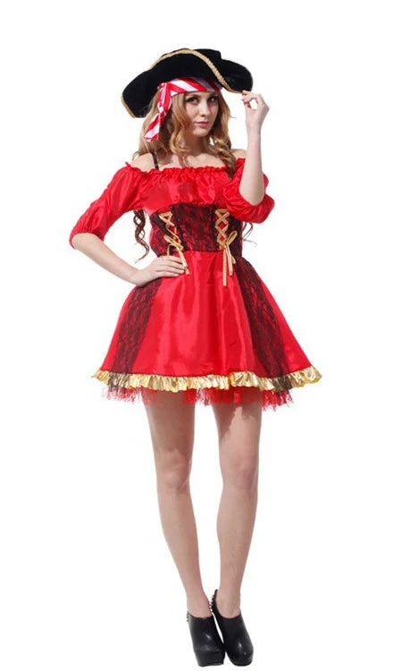Halloween Theme Women Fancy Dress ，Parent-child Role Playing Cosplay Costumes,Female Pirates Captain of the Caribbean