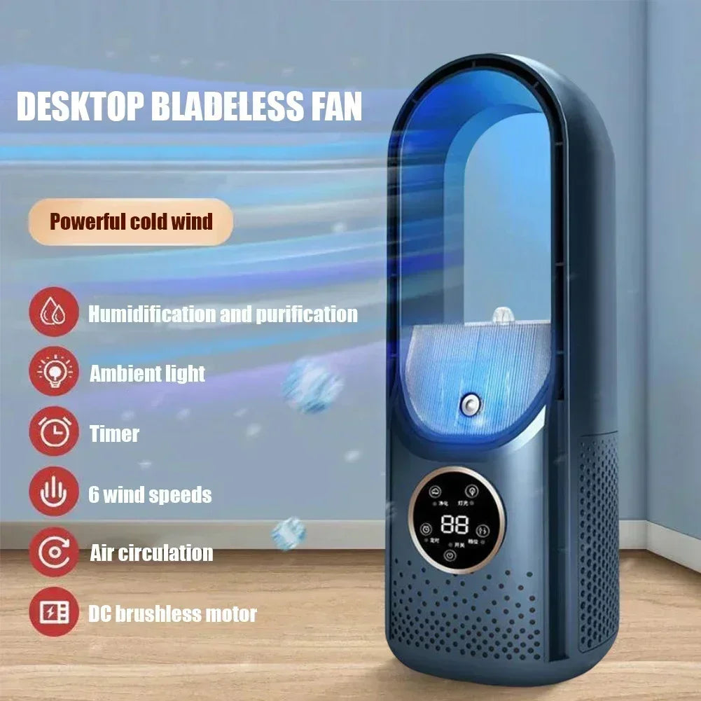 Leafless Fan Portable Air Conditioner LED Display Desktop Fanless Blade Cooler Cooling Fan Tower Air Cooler for Office Bedroom