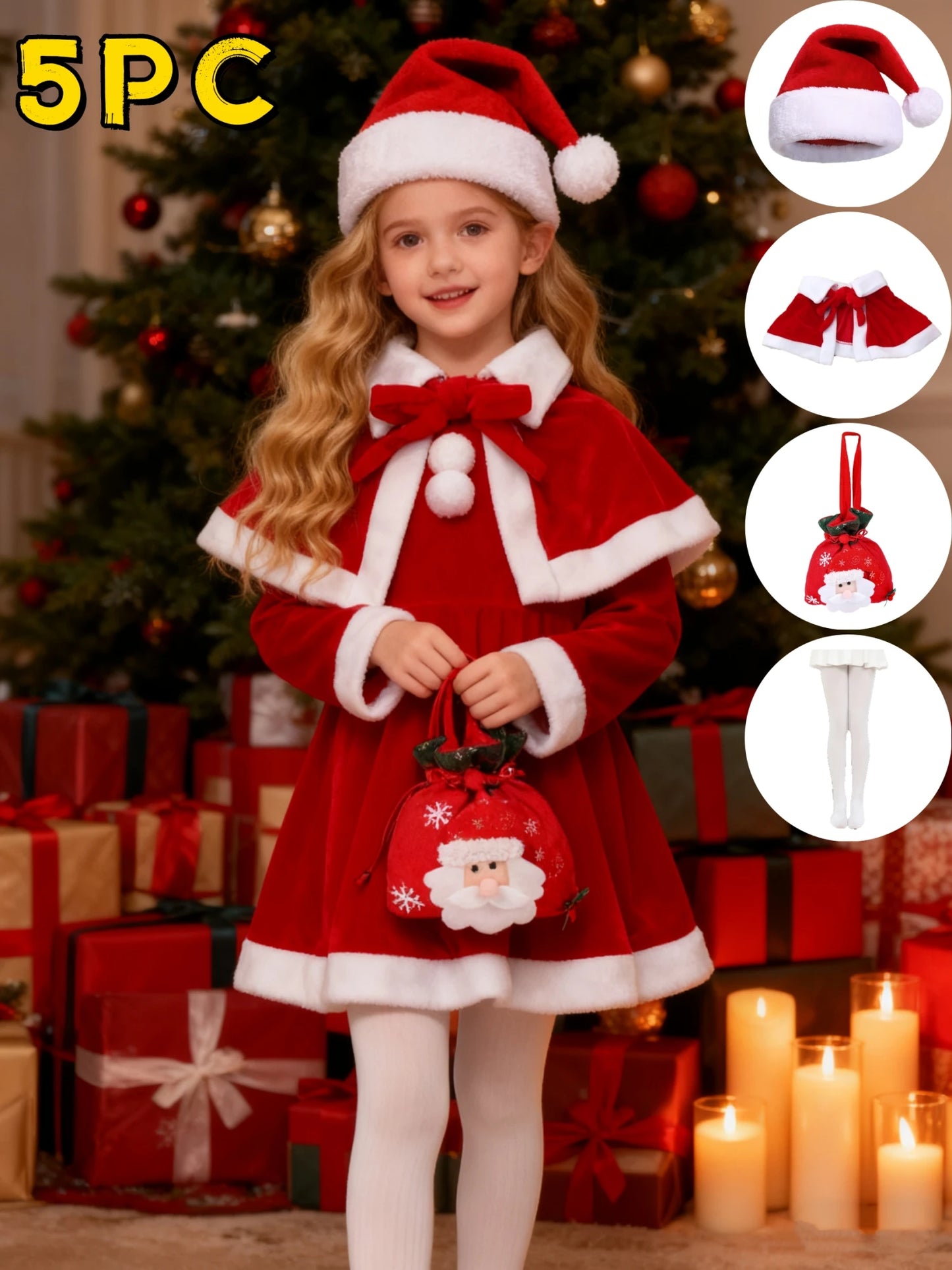 Children's Christmas Costumes Costume Set for Santa Girls, Classic Red Fashion Costumes, Baby  Dress