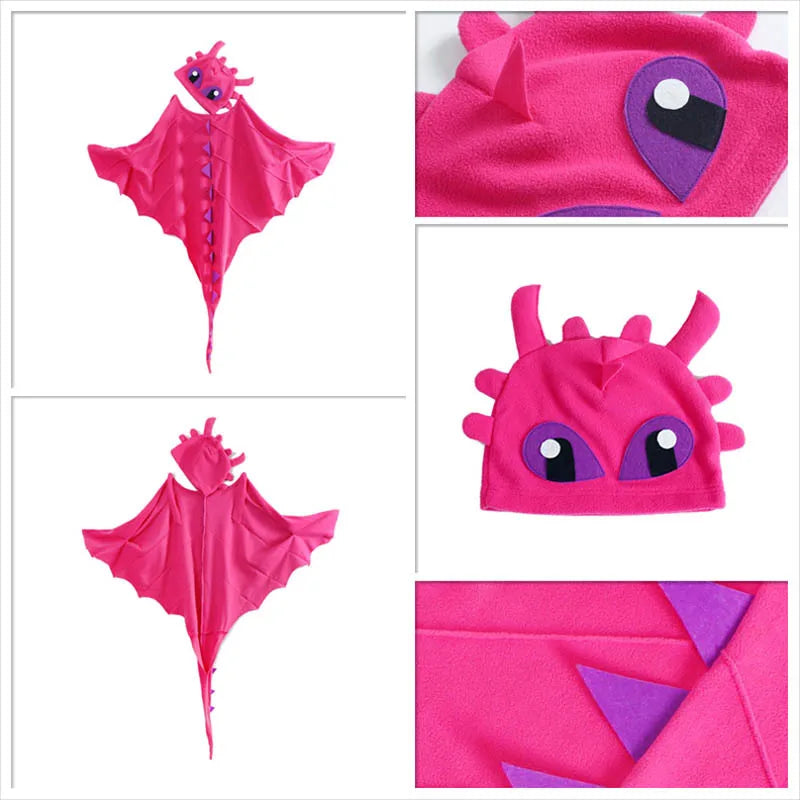 Kids Dragon Cape Costume 3PCS Cloak Hat Mask Set Halloween Carnival Role Play Outfits for Boys Girls School Performance Clothes