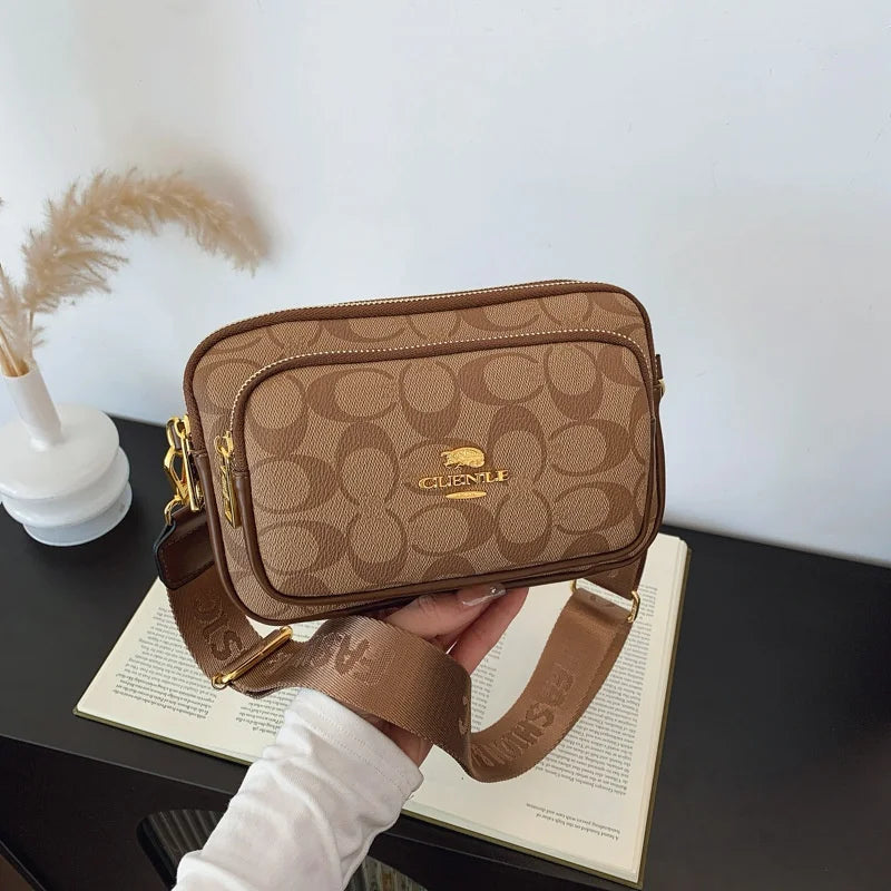 Luxury Women Vintage Pattern Camera Bag Wide Adjustable Strap Crossbody Handbag Multi Pockets Fashion Daily Small Shoulder Messe