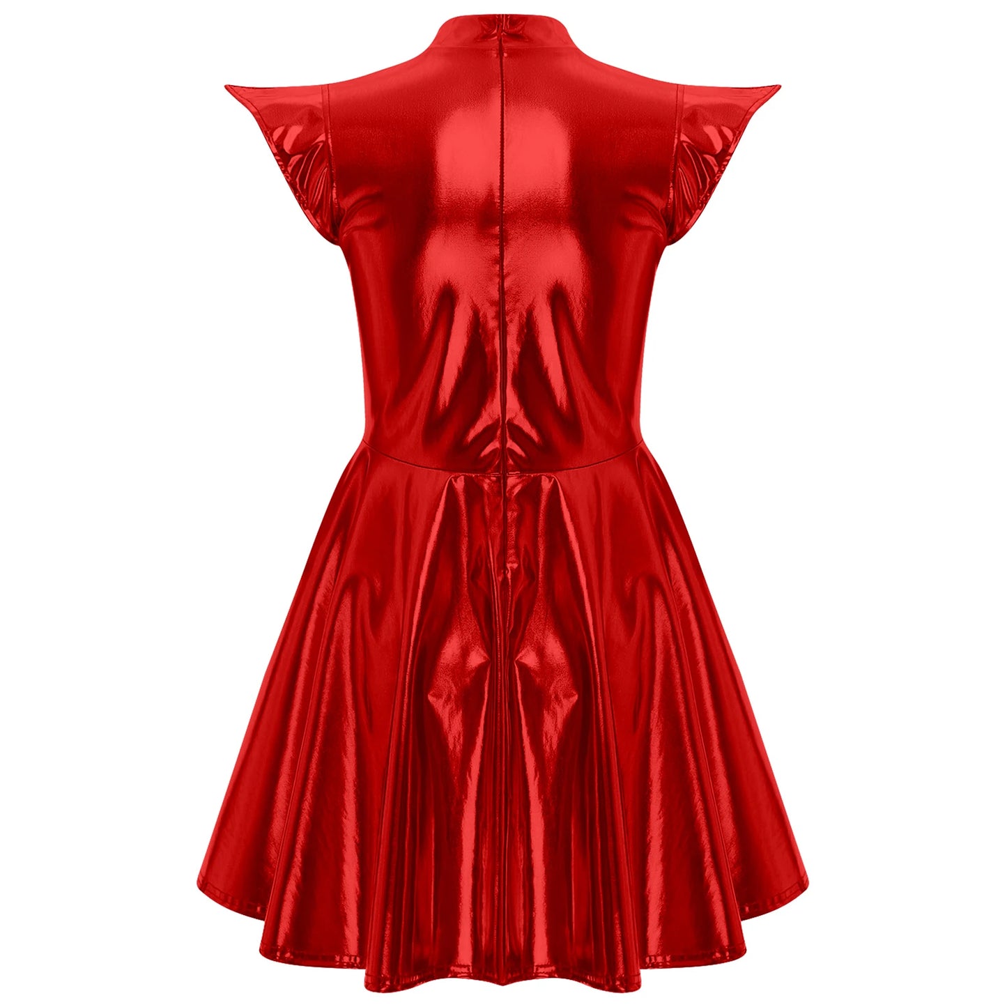 Womens Cocktail Dress Shiny Metallic Dress Alien Space Cap Sleeve High Waist A-line Dress for Halloween Party High Street Dress