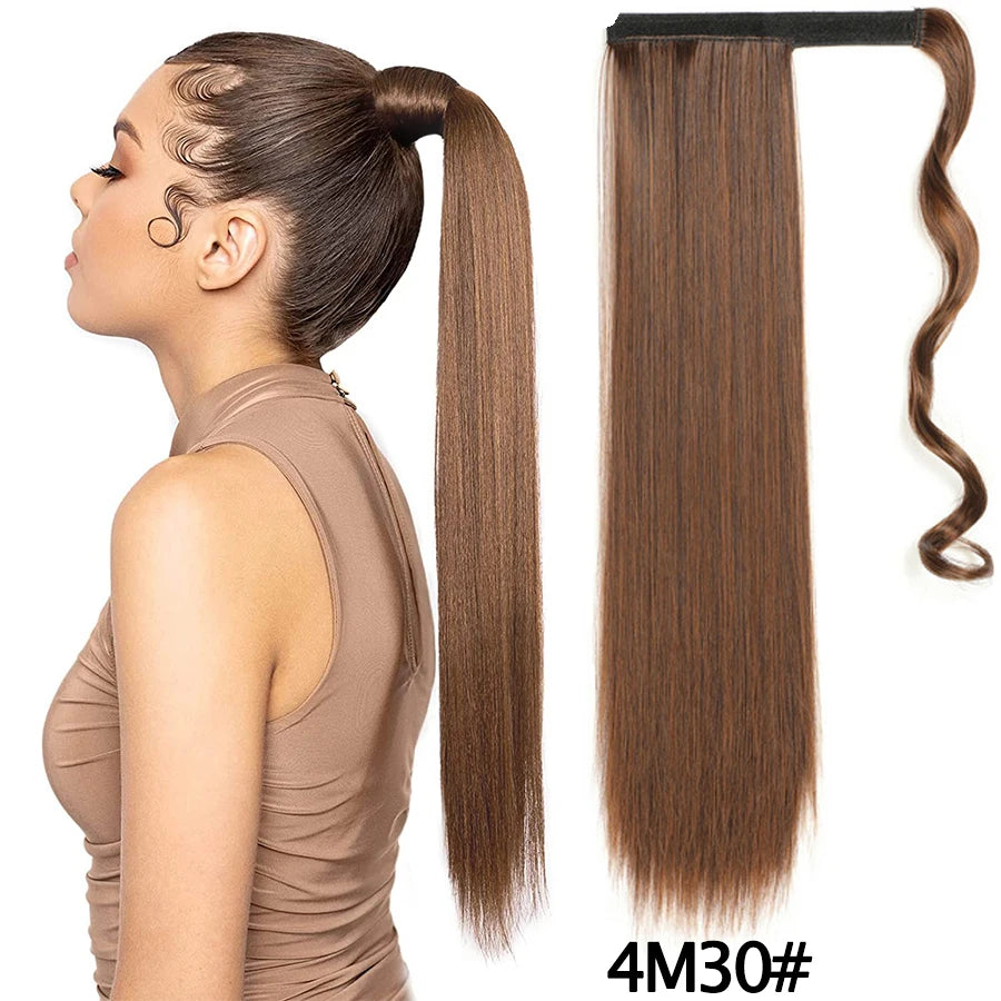 Synthetic Ponytail Long Straight Wrap Around Ponytail Hair Extension Heat-Reistant Fiber Pony Tail Fake Hairpieces For Women