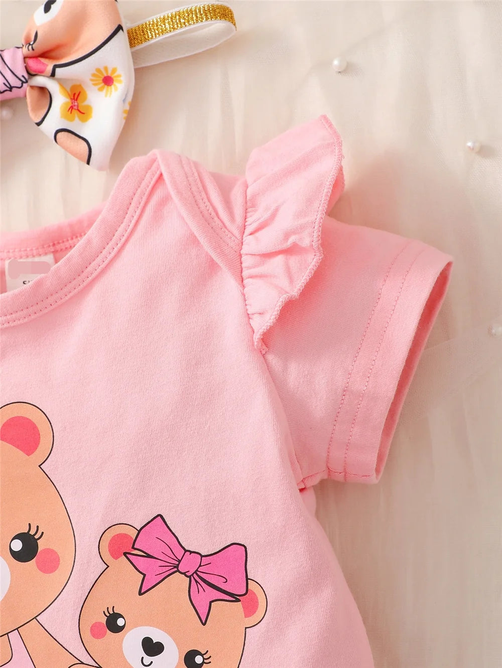 0-2Years Newborn Baby Girl Daily Clothes Set Cartoon Bear Short Sleeve Romper + Shorts with Headband Summer Lovely 3PCS Outfit
