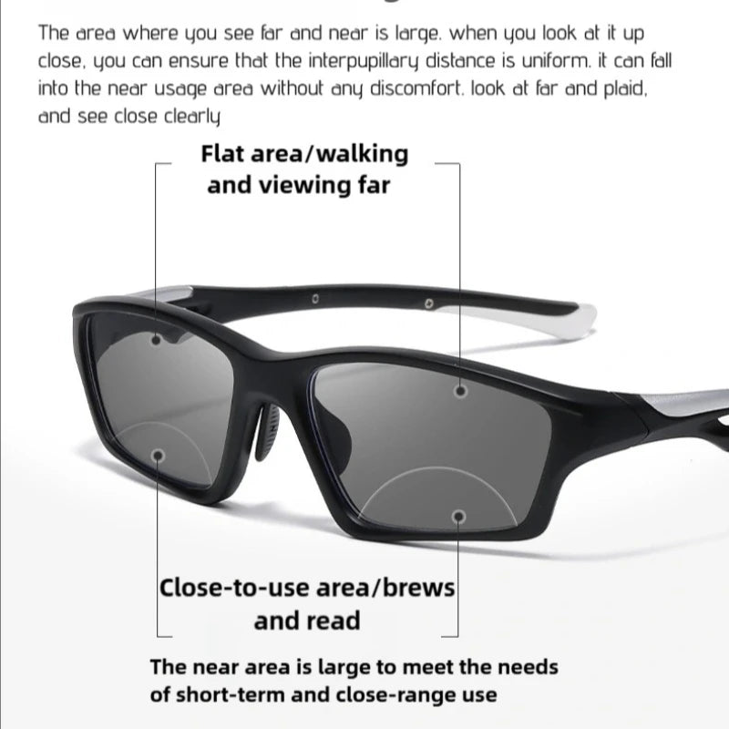 Intelligent Progressive Multifocal Lenses TR90 Sports Reading Glasses Near&Far Bifocal Eyewear Outdoor Photochromic Sunglasses