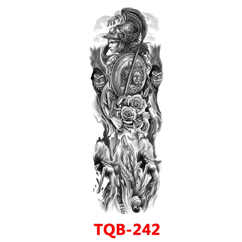 Large Arm Sleeve Tattoo Rose Gear Clock Eye Waterproof Temporary Tatto Sticker Lion Wolf King Body Art Full Fake Tatoo Women Men