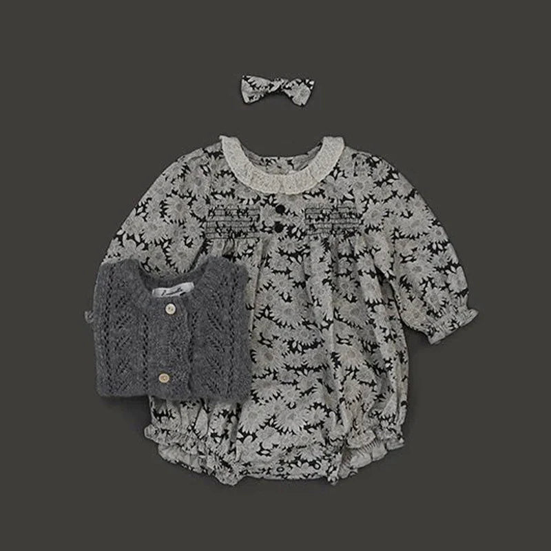 2025 Autumn Winter Baby Clothing Jumpsuit New Long Sleeved Girls Jumpsuit Fresh Floral Casual Cotton Baby Triangle Crawling Suit