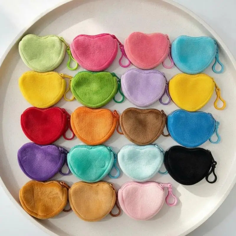 Solid Plush Heart Coin Purse Women's Cute Wallet ID Card Bag Keychain Minimalist Coin Bag Kawaii Wallets For Women Gift