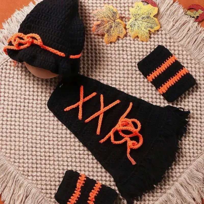 U13F Newborn Witch Costume for Halloween Celebration Knitting Baby Photo Props Outfit for Family Gathering Photography Suit
