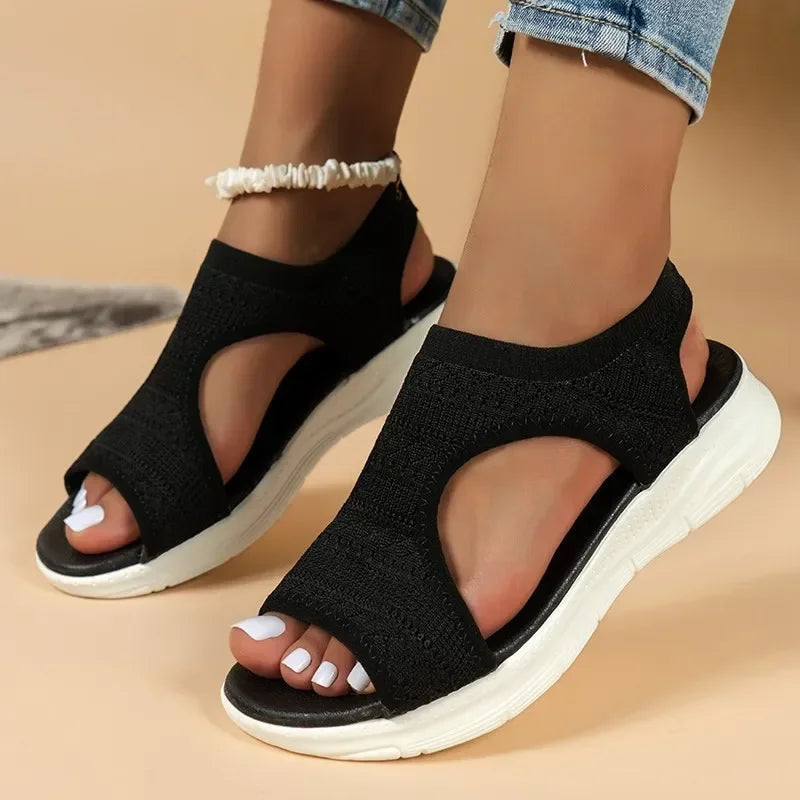 Women's Shoes 2026 Summer Comfortable Casual Sports Sandals Women's Beach Wedge Sandals Women's Mesh Knitted Roman Sandals