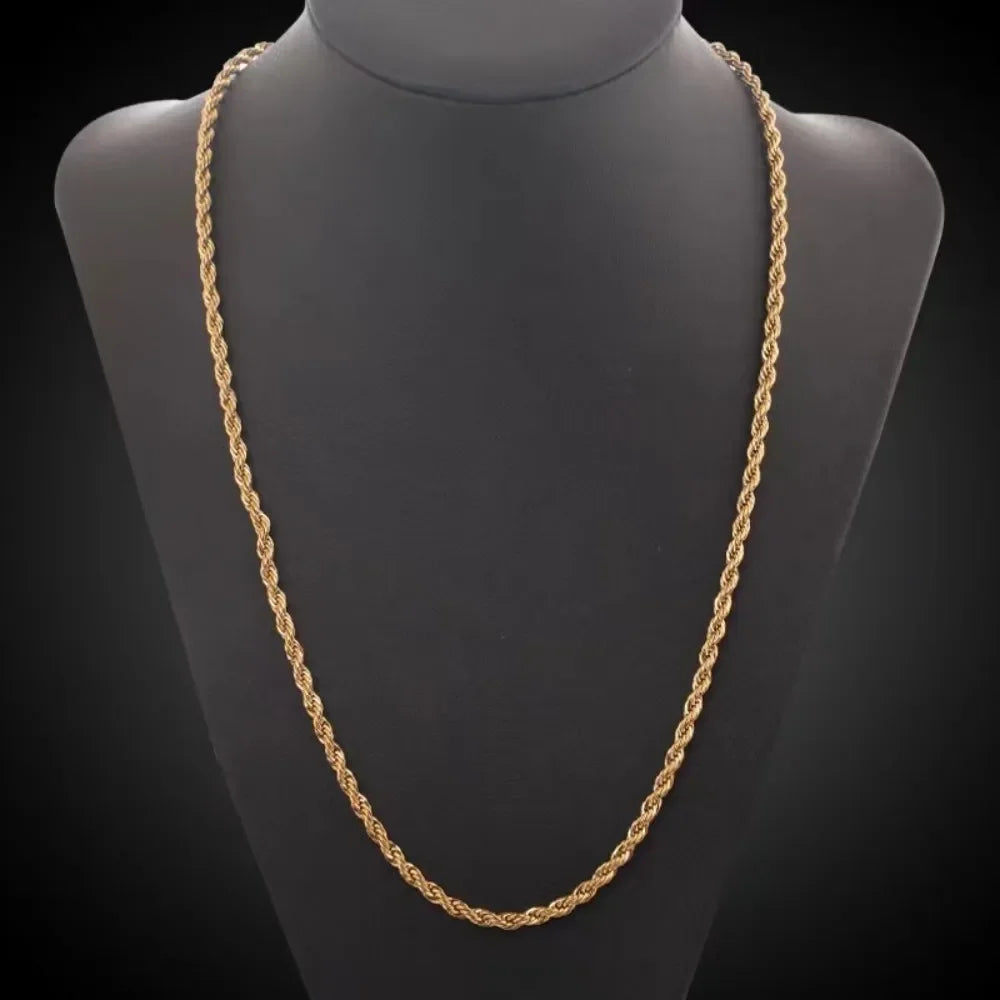Hot Sale 2pcs Set 18K Gold 4MM Chain Rope Necklace Bracelets Set Fashion for Man Boy Lady Women Christmas Gifts Jewelry Wedding