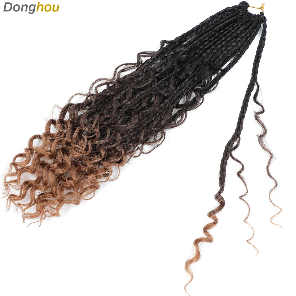 14 18 24 Inch Boho Box Braids Crochet Braids Curly Ends 1B 30 27 #4 Bug 8 Colors Ombre Goddess Bohemian Box Braids Crochet Hair