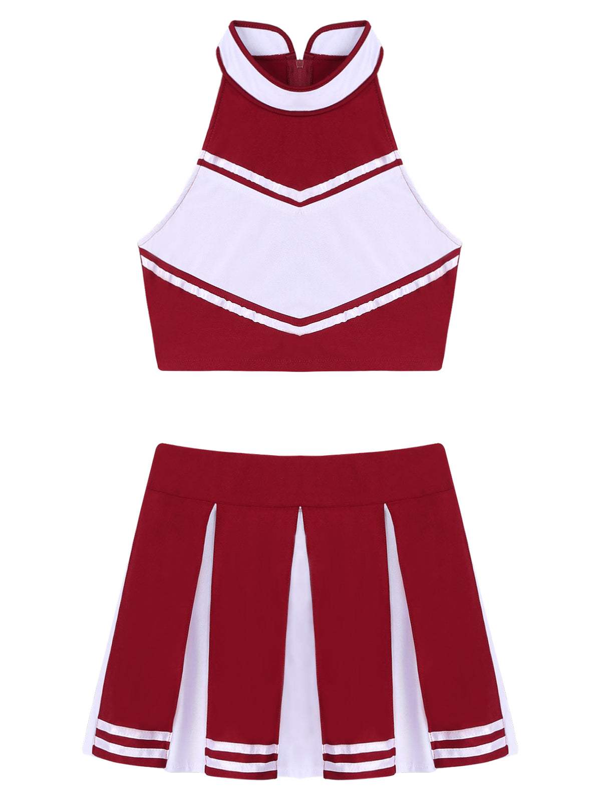 Women Cheerleading Cheerleader Costume Uniform School Girls Carnival Cosplay Outfits Stand Collar Crop Top with Mini Skirt