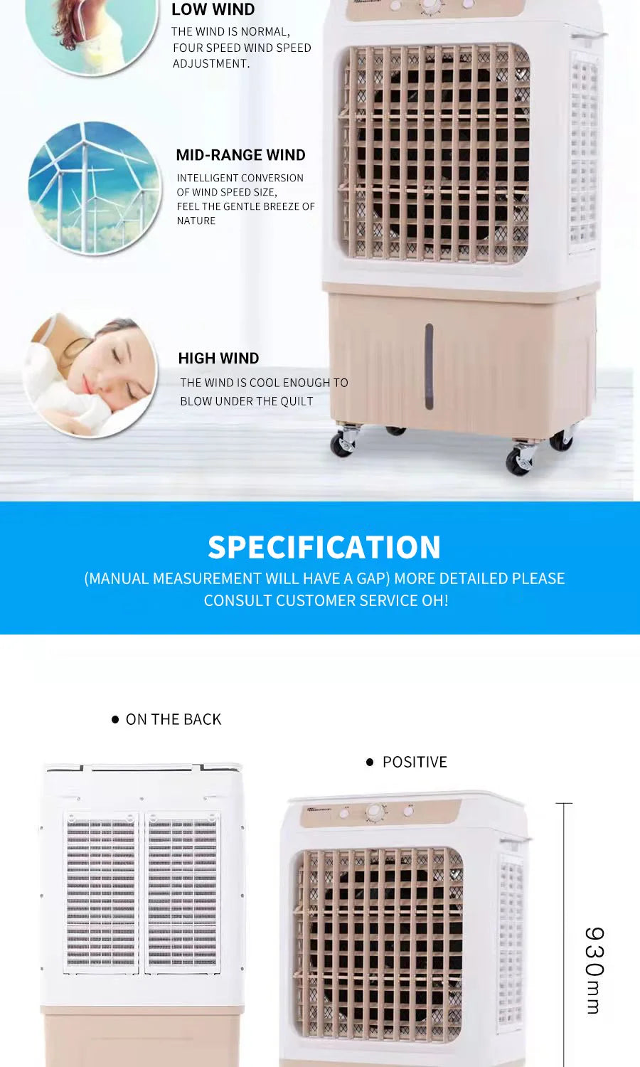 Mobile Portable Air Conditioner Fan with Remote Control for Outdoor & Garage Use 3-Speed Industrial Commercial Refrigeration