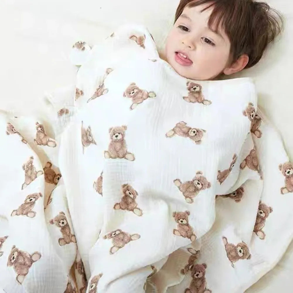 Warm Cartoon Printed Baby Gauze Bath Towel Four Layer Soft Cartoon Cloak Towel Comfortable Absorbent Hooded Bathrobe Children