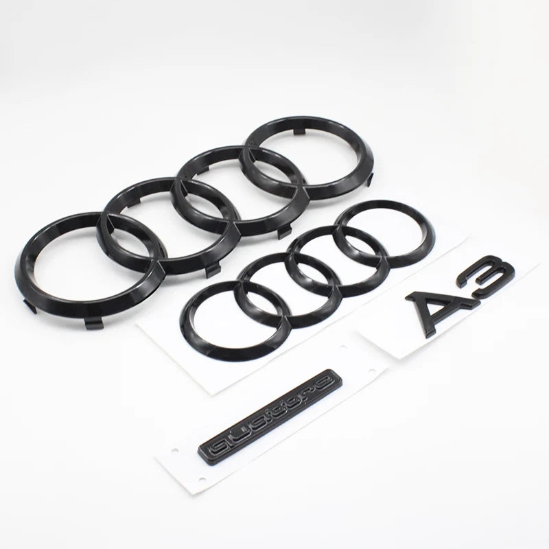 Audi A3 4 Ring Logo ABS Glossy Black Car Hood Front Bonnet Grill Badge Rear Trunk Quarrto Emblem Sticker Decal For A3 2010-2020