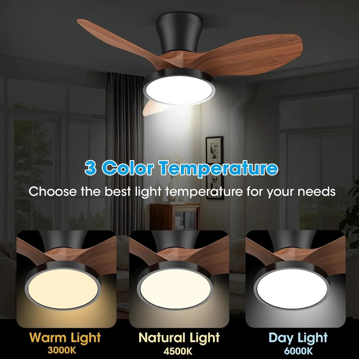 Ceiling Fan Light with Remote Control Lighting Ceiling Small Three Leaf for Bedroom Dining Room Kitchen Garage LED Fan Light