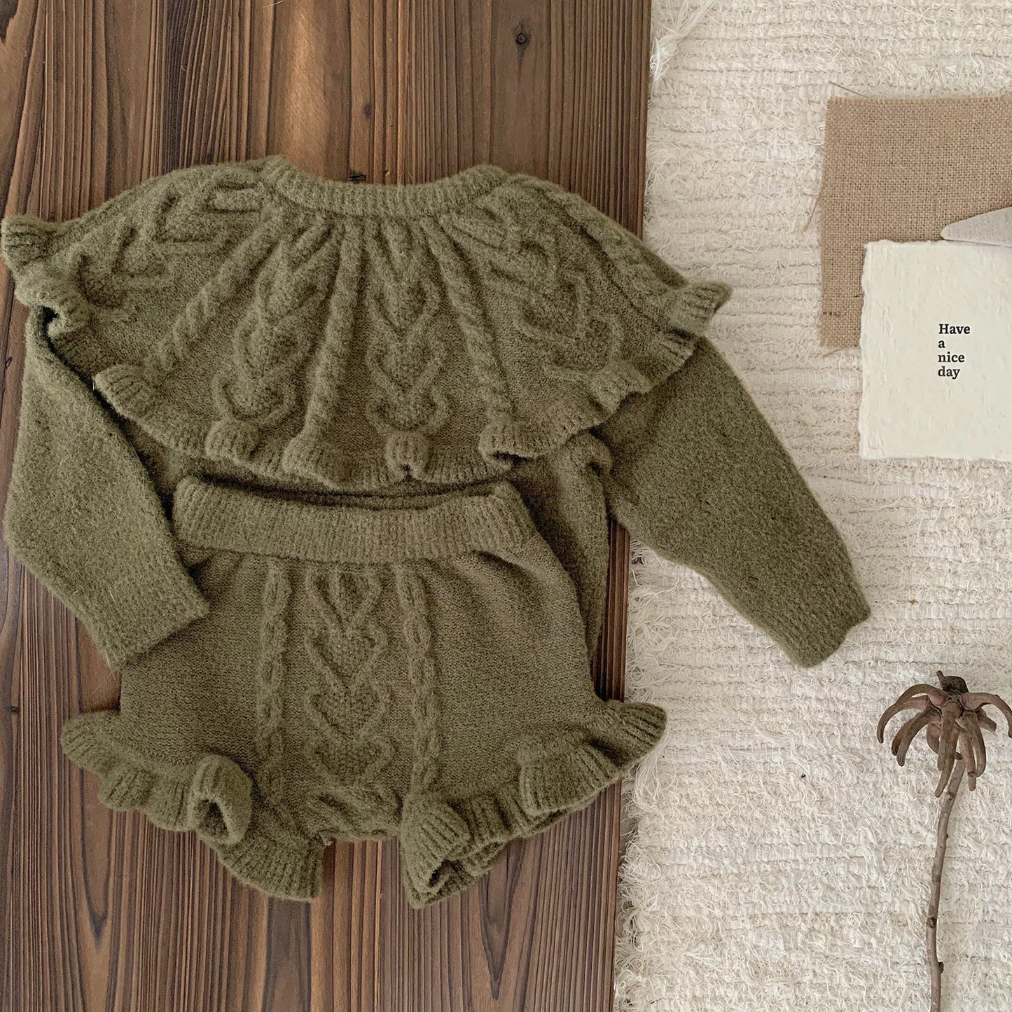 4487 Baby Clothing Set 2024 Autumn and Winter Baby Knitted Sweater Suit Twist Sweater +pp Short
