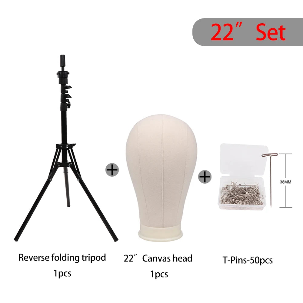 Nunify 21-25Inch Canvas Block Head Mannequin Adjustable Wig Stand Tripod With Rotatable Head Holder For Hairdressing Exhibitions