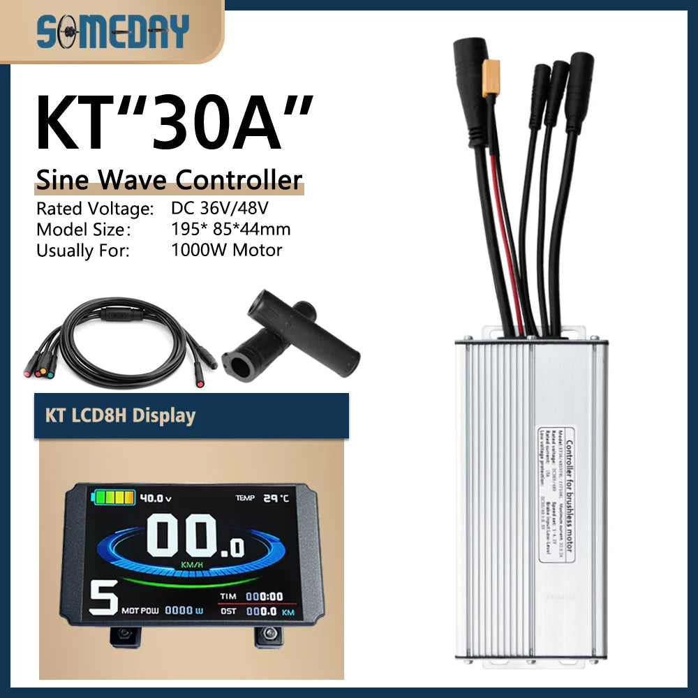 Ebike KT Sine Wave Controller 36V/48V Waterproof Brushless with Light Function 14A-35A With LCD8H Display For Ebike Accessories
