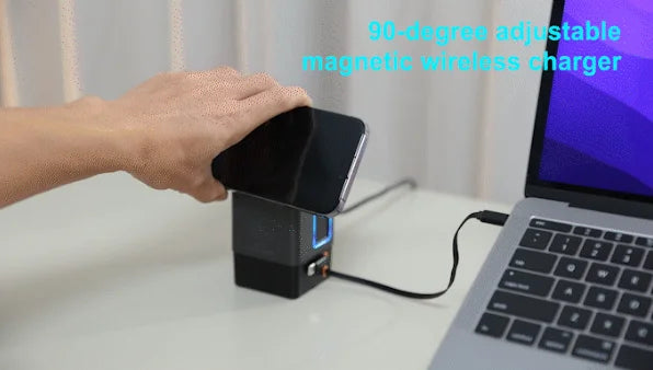 105W 6 In 1 Magnetic Wireless Charger Stand for iPhone Airpod Power Combo Tower with Retractable USB-C Cable Charger Station