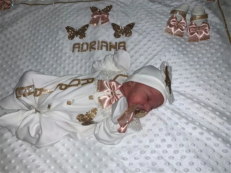 Newborn Baby Boy Outfits Set Kids Clothing Real Cotton Infant Care Products Body Suit Shirt Pants Mittens Receiving Blanket