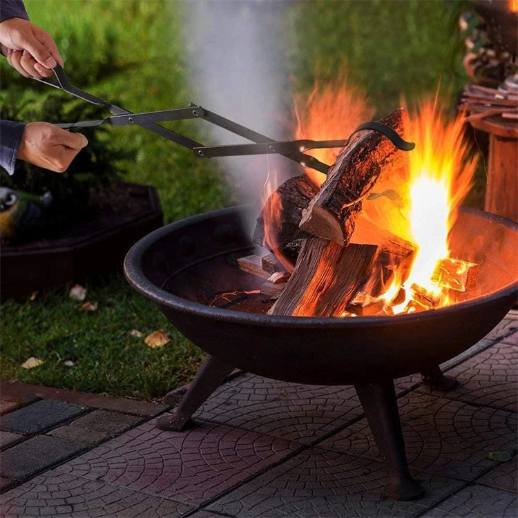 64cm Fireplace Tongs Heavy Duty Outdoor Campfire Firewood Tongs Long Log Grabber Fireplace Tongs Grill Camping Fire Pit Tool
